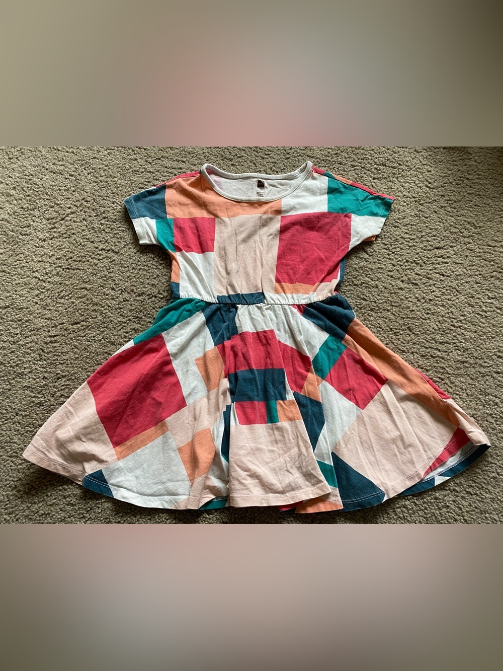Tea Colorblock Geometric Short Sleeve Dress Girls 7